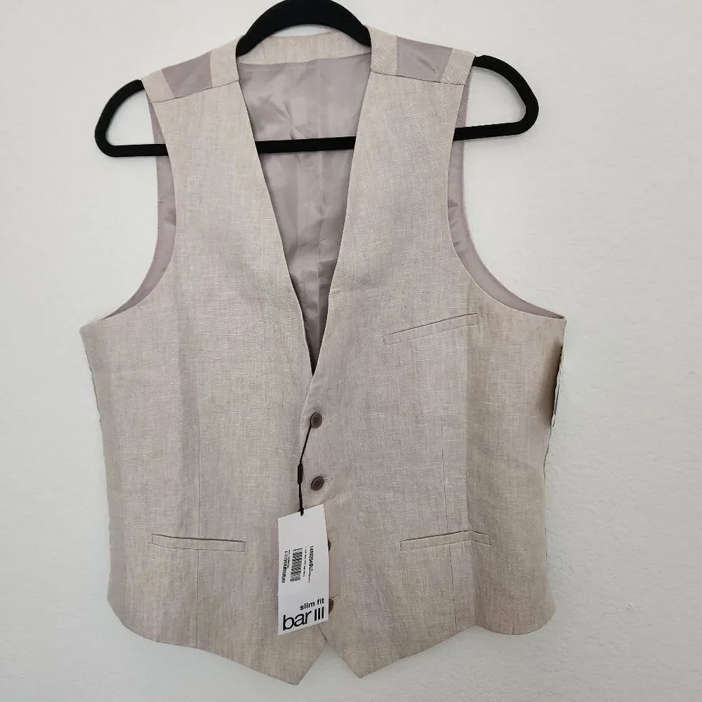 Bar III Men's Slim Fit 4 Button Suit Vest Tan Size Large